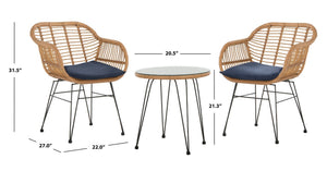 Safavieh ALTON 3-Piece Lounge Set - Stylish Rattan & Steel Outdoor Furniture for Comfort & Versatile Use Brown / Navy PAT9004B