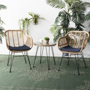 Safavieh ALTON 3-Piece Lounge Set - Stylish Rattan & Steel Outdoor Furniture for Comfort & Versatile Use Brown / Navy PAT9004B