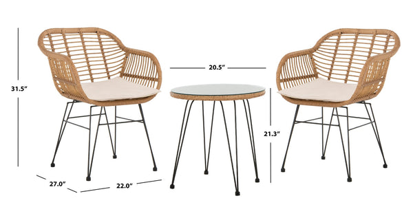 Safavieh ALTON 3-Piece Lounge Set - Stylish Rattan & Steel Outdoor Furniture for Comfort & Versatile Use Brown / Beige PAT9004C