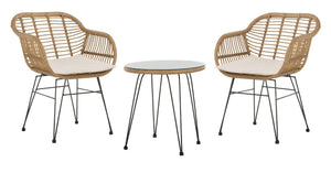 Safavieh ALTON 3-Piece Lounge Set - Stylish Rattan & Steel Outdoor Furniture for Comfort & Versatile Use Brown / Beige PAT9004C