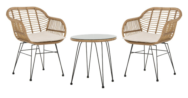 Safavieh ALTON 3-Piece Lounge Set - Stylish Rattan & Steel Outdoor Furniture for Comfort & Versatile Use Brown / Beige PAT9004C