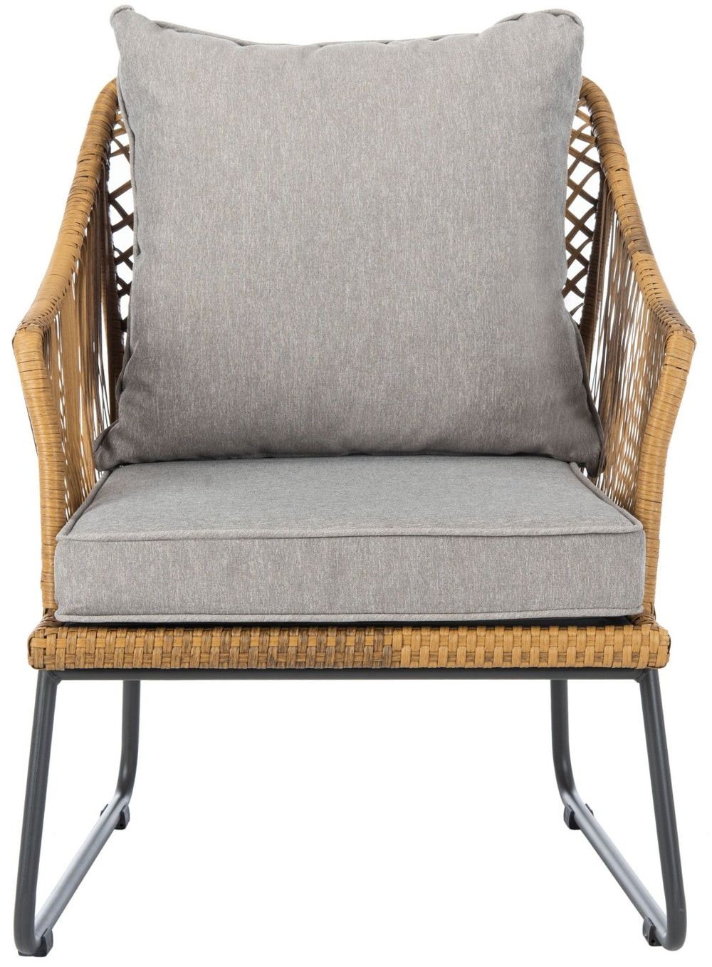 Safavieh JENSEN 3-Piece Lounge Set for Outdoor Relaxation with Stylish Rattan Frame and Plush Cushions Natural / Grey PAT9008A