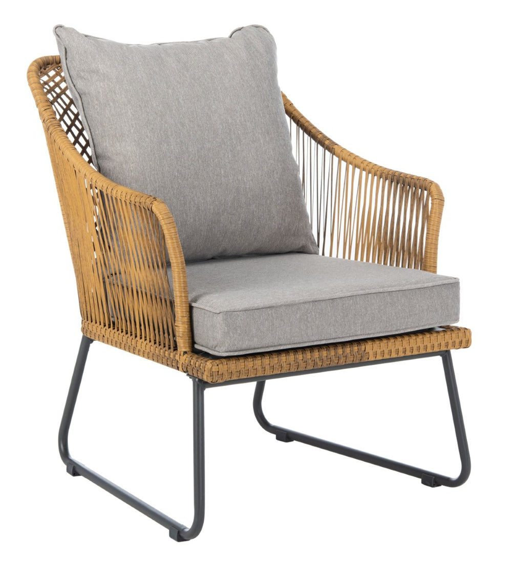 Safavieh JENSEN 3-Piece Lounge Set for Outdoor Relaxation with Stylish Rattan Frame and Plush Cushions Natural / Grey PAT9008A