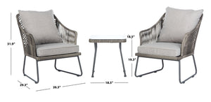 Safavieh JENSEN 3-Piece Lounge Set for Outdoor Relaxation with Stylish Rattan Frame and Plush Cushions Grey / Grey PAT9008B