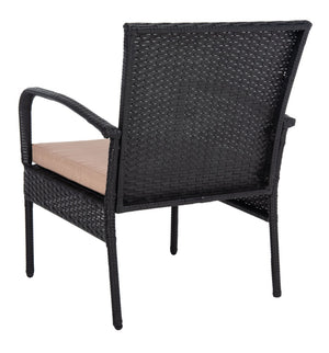 Safavieh MOORE 3-Piece Lounge Set for Cozy Outdoor Gatherings – Weather-Resistant, Modern Design & Comfort Black / Beige PAT9009A