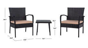Safavieh MOORE 3-Piece Lounge Set for Cozy Outdoor Gatherings – Weather-Resistant, Modern Design & Comfort Black / Beige PAT9009A
