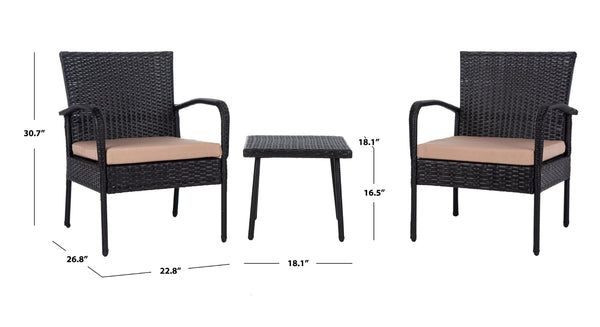 Safavieh MOORE 3-Piece Lounge Set for Cozy Outdoor Gatherings – Weather-Resistant, Modern Design & Comfort Black / Beige PAT9009A
