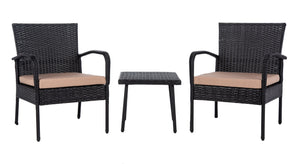 Safavieh MOORE 3-Piece Lounge Set for Cozy Outdoor Gatherings – Weather-Resistant, Modern Design & Comfort Black / Beige PAT9009A