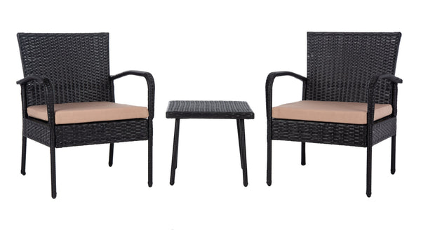 Safavieh MOORE 3-Piece Lounge Set for Cozy Outdoor Gatherings – Weather-Resistant, Modern Design & Comfort Black / Beige PAT9009A