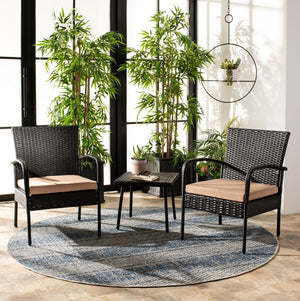 Safavieh MOORE 3-Piece Lounge Set for Cozy Outdoor Gatherings – Weather-Resistant, Modern Design & Comfort Black / Beige PAT9009A
