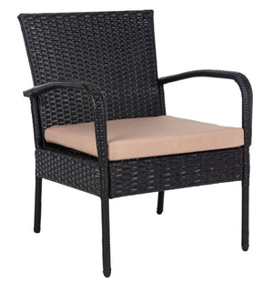 Safavieh MOORE 3-Piece Lounge Set for Cozy Outdoor Gatherings – Weather-Resistant, Modern Design & Comfort Black / Beige PAT9009A