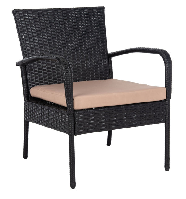 Safavieh MOORE 3-Piece Lounge Set for Cozy Outdoor Gatherings – Weather-Resistant, Modern Design & Comfort Black / Beige PAT9009A