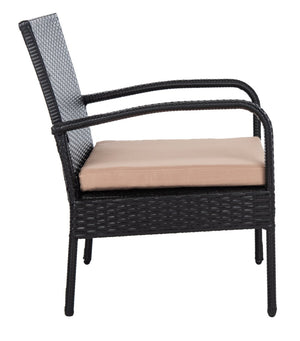 Safavieh MOORE 3-Piece Lounge Set for Cozy Outdoor Gatherings – Weather-Resistant, Modern Design & Comfort Black / Beige PAT9009A