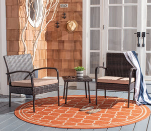 Safavieh MOORE 3-Piece Lounge Set for Cozy Outdoor Gatherings – Weather-Resistant, Modern Design & Comfort Brown / Beige PAT9009B
