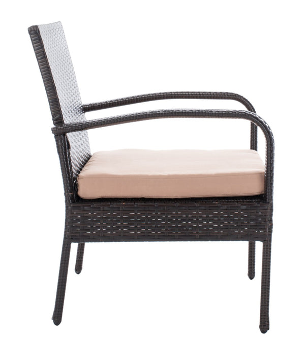 Safavieh MOORE 3-Piece Lounge Set for Cozy Outdoor Gatherings – Weather-Resistant, Modern Design & Comfort Brown / Beige PAT9009B