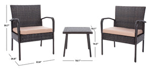 Safavieh MOORE 3-Piece Lounge Set for Cozy Outdoor Gatherings – Weather-Resistant, Modern Design & Comfort Brown / Beige PAT9009B