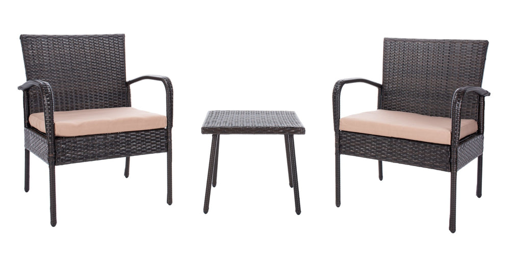 Safavieh MOORE 3-Piece Lounge Set for Cozy Outdoor Gatherings – Weather-Resistant, Modern Design & Comfort Brown / Beige PAT9009B