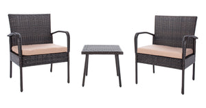 Safavieh MOORE 3-Piece Lounge Set for Cozy Outdoor Gatherings – Weather-Resistant, Modern Design & Comfort Brown / Beige PAT9009B