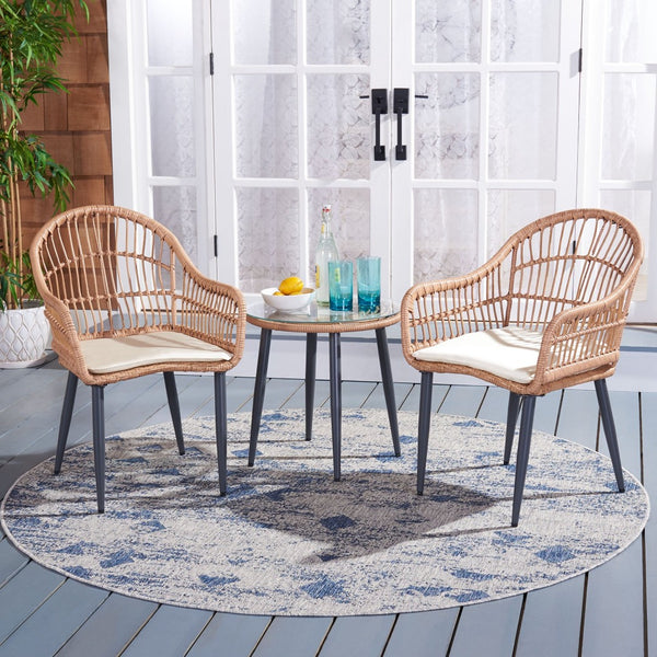 Safavieh BERLEN 3-Piece Outdoor Lounger Set with Barrel-Back Chairs and Accent Table for Cozy Relaxation Natural / Beige PAT9012A