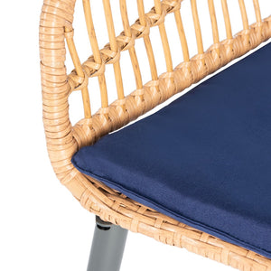 Safavieh BERLEN 3-Piece Outdoor Lounger Set with Barrel-Back Chairs and Accent Table for Cozy Relaxation Natural / Navy PAT9012B