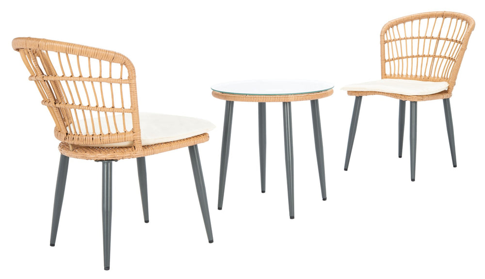 Safavieh PRENZA 3-Piece Outdoor Lounger Set for Stylish Relaxation and Entertaining on Your Patio or Porch Natural / Beige PAT9013A