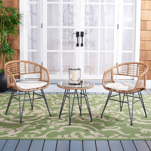 Safavieh FERLA 3-Piece Lounger Set - Mid-Century Modern Outdoor Seating with Plush Cushions & Glass Table Natural / Beige PAT9014A