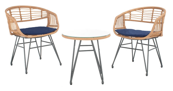 Safavieh Ferla 3Pc Lounger Set Natural/Navy PAT9014B