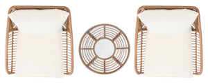 Safavieh WARLEN 3-Piece Lounger Set - Natural Woven Rattan with Beige Cushions for Stylish Outdoor Relaxation PAT9016A