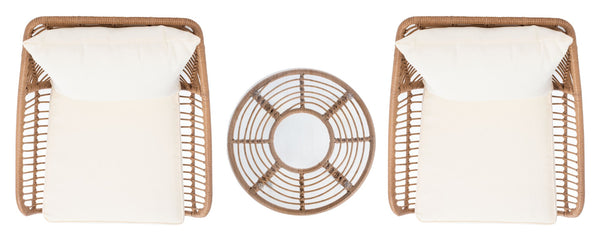 Safavieh WARLEN 3-Piece Lounger Set - Natural Woven Rattan with Beige Cushions for Stylish Outdoor Relaxation PAT9016A