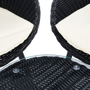Safavieh MERAMI 3-Piece Outdoor Lounger Set - Mid-Century Modern Black Rattan with Beige Cushions for Patios PAT9017A