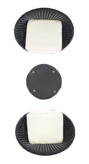 Safavieh MERAMI 3-Piece Outdoor Lounger Set - Mid-Century Modern Black Rattan with Beige Cushions for Patios PAT9017A