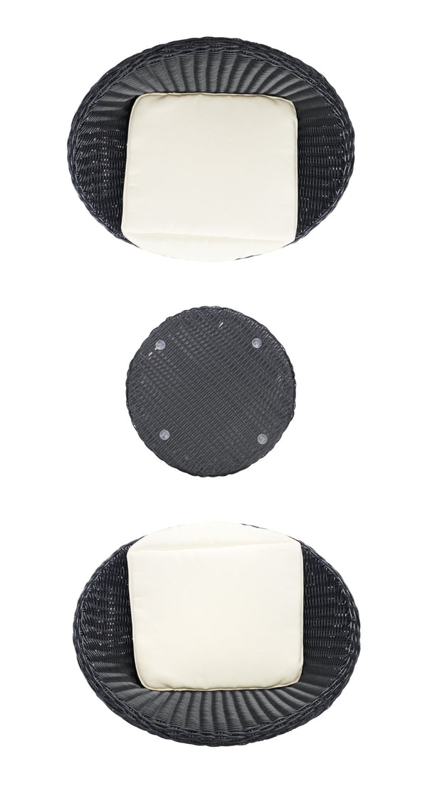 Safavieh MERAMI 3-Piece Outdoor Lounger Set - Mid-Century Modern Black Rattan with Beige Cushions for Patios PAT9017A