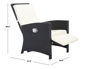 Safavieh HERDLA Recliner Chair – Stylish Black Rattan with Beige Cushions for Luxury Outdoor Comfort & Relaxation PAT9021A