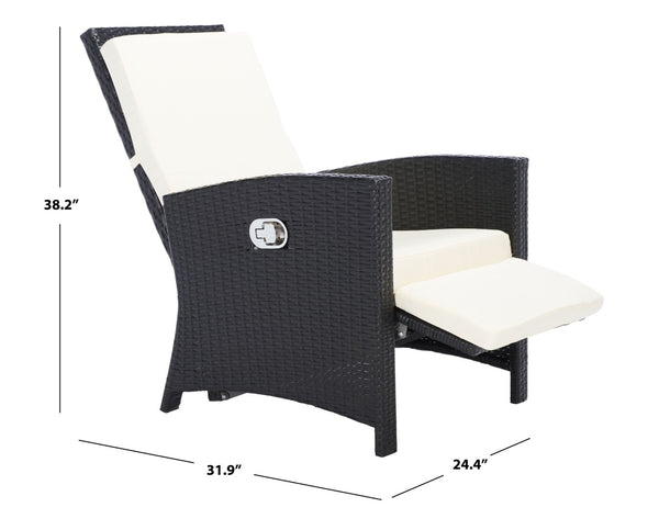 Safavieh HERDLA Recliner Chair – Stylish Black Rattan with Beige Cushions for Luxury Outdoor Comfort & Relaxation PAT9021A