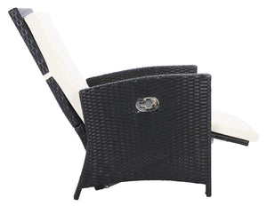 Safavieh HERDLA Recliner Chair – Stylish Black Rattan with Beige Cushions for Luxury Outdoor Comfort & Relaxation PAT9021A