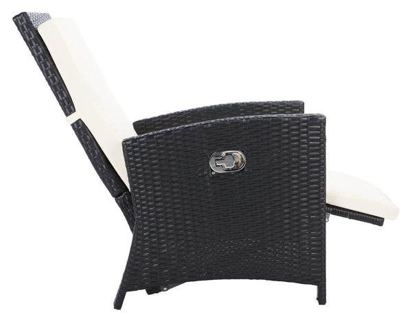 Safavieh HERDLA Recliner Chair – Stylish Black Rattan with Beige Cushions for Luxury Outdoor Comfort & Relaxation PAT9021A
