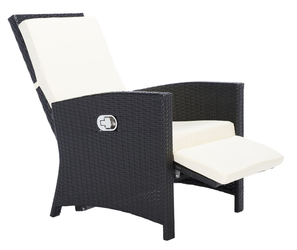 Safavieh HERDLA Recliner Chair – Stylish Black Rattan with Beige Cushions for Luxury Outdoor Comfort & Relaxation PAT9021A