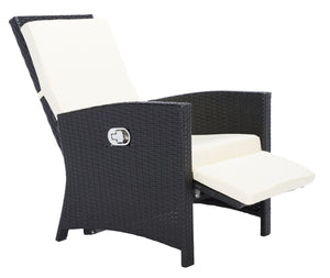 Safavieh HERDLA Recliner Chair – Stylish Black Rattan with Beige Cushions for Luxury Outdoor Comfort & Relaxation PAT9021A