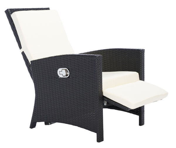 Safavieh HERDLA Recliner Chair – Stylish Black Rattan with Beige Cushions for Luxury Outdoor Comfort & Relaxation PAT9021A