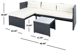 Safavieh BRONSON 3-Piece Coastal Outdoor Sofa Set - Durable Black Rattan, Plush Beige Cushions, Modern Style PAT9022A