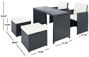 Safavieh DRANDA 5-Piece Outdoor Dining Set - Chic Black Rattan & Plush Beige Cushions for Patio Comfort PAT9023A