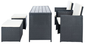 Safavieh DRANDA 5-Piece Outdoor Dining Set - Chic Black Rattan & Plush Beige Cushions for Patio Comfort PAT9023A