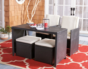 Safavieh DRANDA 5-Piece Outdoor Dining Set - Chic Black Rattan & Plush Beige Cushions for Patio Comfort PAT9023A