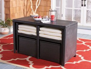 Safavieh DRANDA 5-Piece Outdoor Dining Set - Chic Black Rattan & Plush Beige Cushions for Patio Comfort PAT9023A