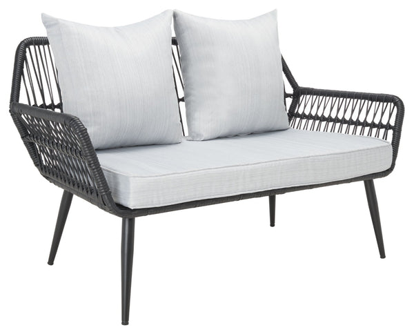 Safavieh ELSBETH 4-Piece Outdoor Living Set - Chic Weather-Resistant Patio Furniture for Stylish Gatherings Black / Grey PAT9029A