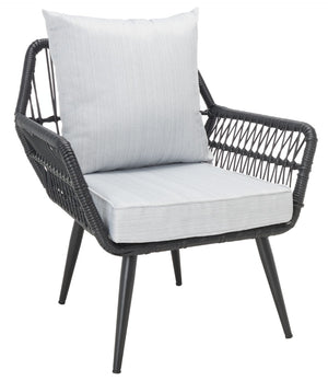Safavieh ELSBETH 4-Piece Outdoor Living Set - Chic Weather-Resistant Patio Furniture for Stylish Gatherings Black / Grey PAT9029A
