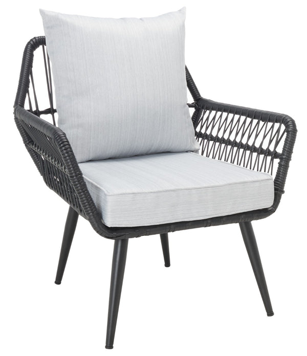 Safavieh ELSBETH 4-Piece Outdoor Living Set - Chic Weather-Resistant Patio Furniture for Stylish Gatherings Black / Grey PAT9029A