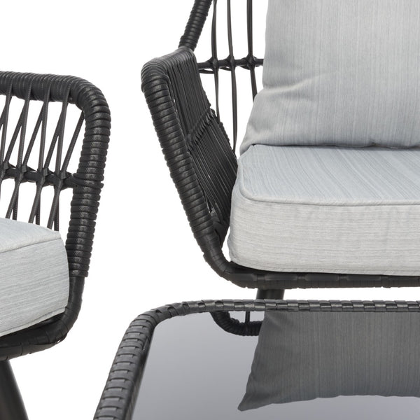 Safavieh ELSBETH 4-Piece Outdoor Living Set - Chic Weather-Resistant Patio Furniture for Stylish Gatherings Black / Grey PAT9029A