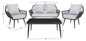 Safavieh ELSBETH 4-Piece Outdoor Living Set - Chic Weather-Resistant Patio Furniture for Stylish Gatherings Black / Grey PAT9029A