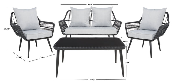 Safavieh ELSBETH 4-Piece Outdoor Living Set - Chic Weather-Resistant Patio Furniture for Stylish Gatherings Black / Grey PAT9029A